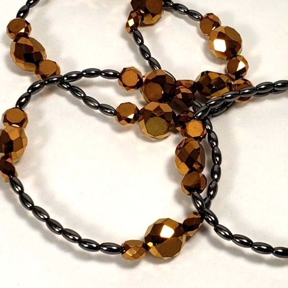 Set of 4 Silver tone Brown / Chocolate  Beaded Stretchy Bracelets - Picture 4 of 10